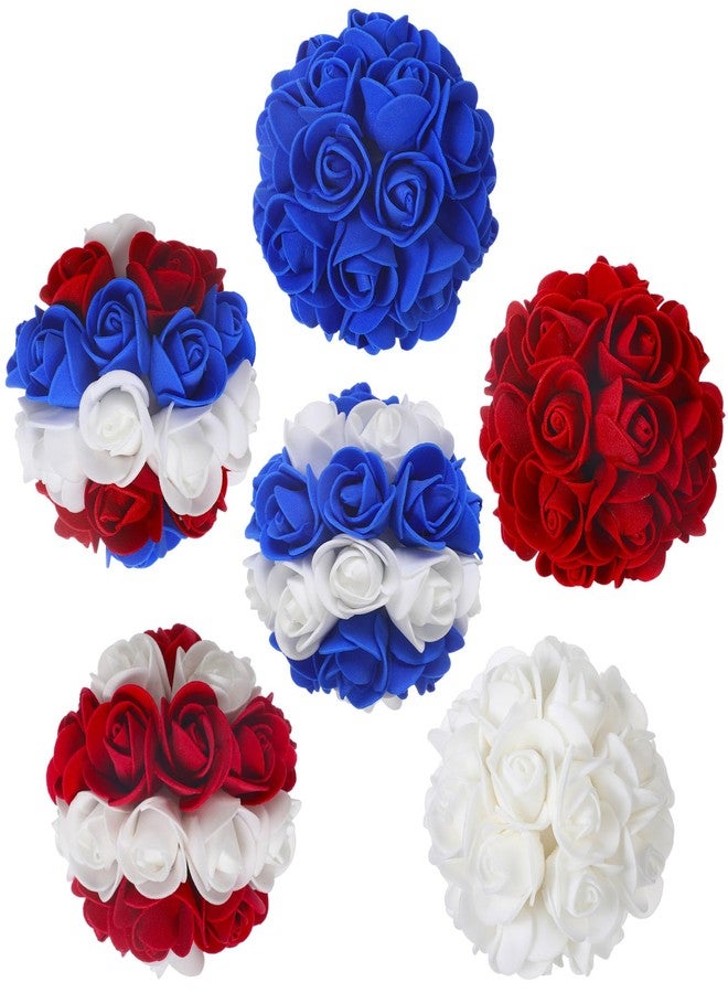 Maysing 6 Pcs Patriotic Rose Flower Balls, 3.5'' Red White Blue Decorative Balls for 4th of July, Memorial Day, Independence Day, Home Party Decor, Vase Bowl Filler Table Centerpiece Craft Supplies - Image 1