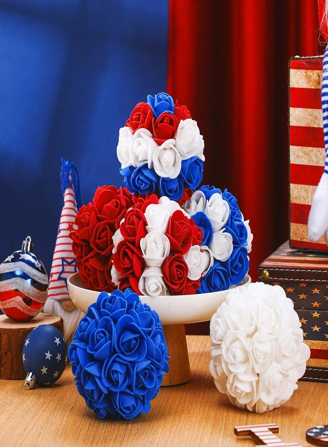 Maysing 6 Pcs Patriotic Rose Flower Balls, 3.5'' Red White Blue Decorative Balls for 4th of July, Memorial Day, Independence Day, Home Party Decor, Vase Bowl Filler Table Centerpiece Craft Supplies - Image 5