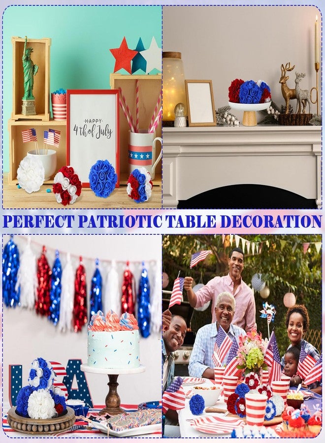 Maysing 6 Pcs Patriotic Rose Flower Balls, 3.5'' Red White Blue Decorative Balls for 4th of July, Memorial Day, Independence Day, Home Party Decor, Vase Bowl Filler Table Centerpiece Craft Supplies - Image 3