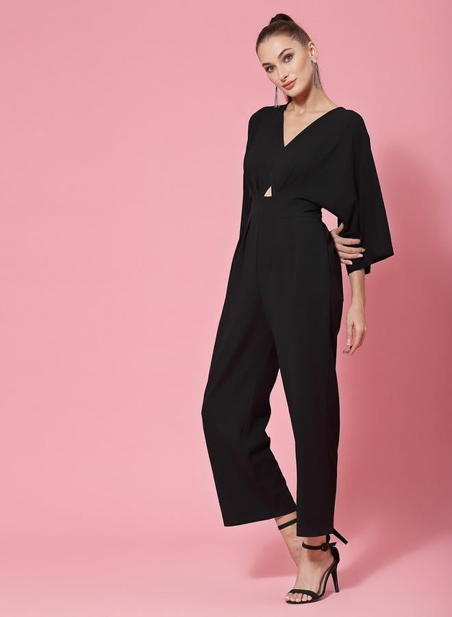 Kassually جمبسوت أسود واسع الساقين بتصميم V - Image 4