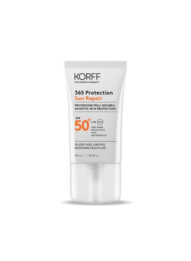 Korff 365 Protection Sun Repair Soothing Face Fluid SPF 50+, Very High UVA UVB Protection, Fast Soothing Effect, Lightweight Quick Absorbing Formula, Sensitive Skin Care, 40ml