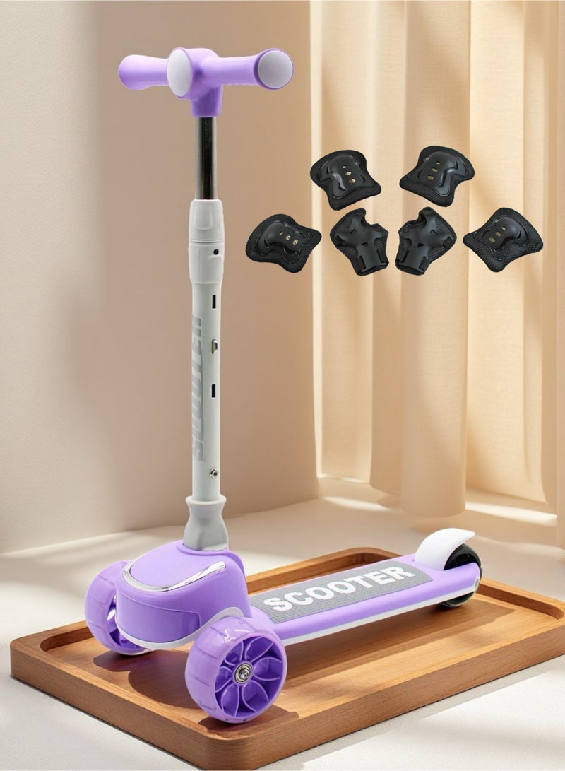 إيزي فيتشور سكوتر ركل للأطفال من إيزي فيوتشر: تصميم قابل للطي، مقبض قابل لضبط الارتفاع، عجلات LED، فرامل خلفية وموسيقى للأعمار من 3 إلى 8 سنوات، بما في ذلك مجموعة معدات الحماية - Image 1