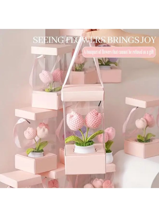 Champagne Color Flower Box 5pcs Portable Handheld Transparent Gift Bouquet - Image 3