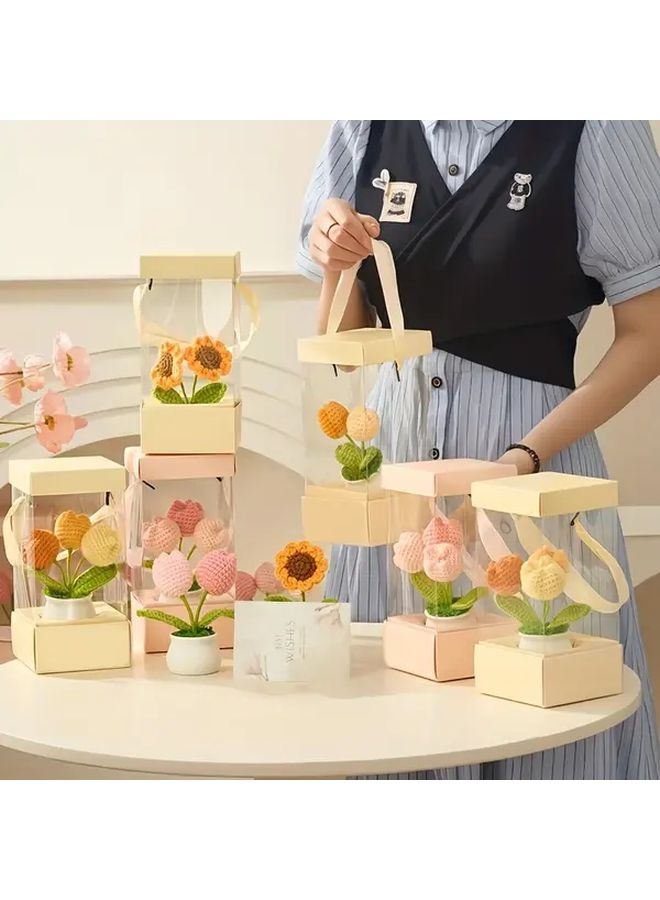 Champagne Color Flower Box 5pcs Portable Handheld Transparent Gift Bouquet - Image 2