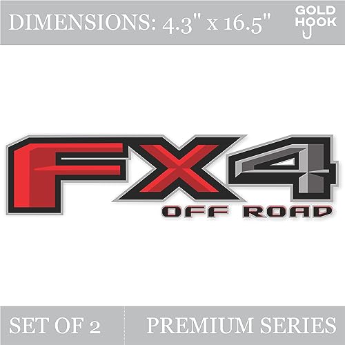 GOLD HOOK FX4 Off Road Decal Set for Ford Truck, Bedside Replacement Stickers, Set of 2, Premium Series (Metallic Finish) (Black, Red, 4.3" x 16.5", F150) - Image 2