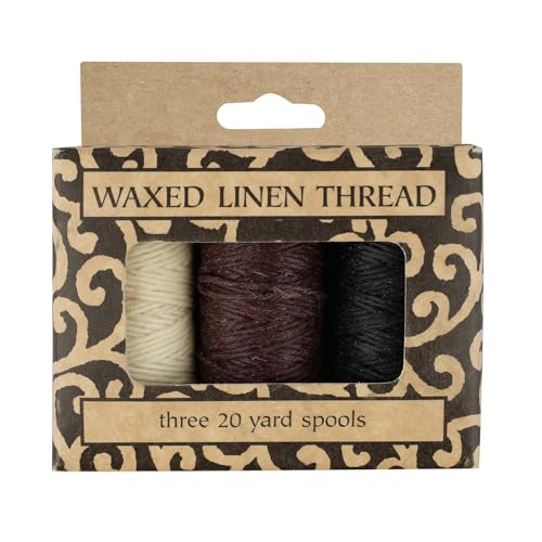 Lineco Natural Waxed Linen Thread 20 Yards Books by Hand Natural Black Brown Color for Sewing Bookbinding 3Pkg