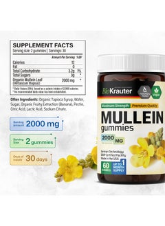 BIO KRAUTER BIO KRAUTER Mullein Gummies for Lungs 2000 mg - Lung Detox Supplement - Mullein Leaf Gummies - 60 Vegan Mullein Gummies for Lung Cleanse and Detox - Gelatine-Free  - Image 3