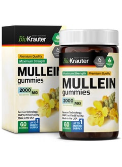 BIO KRAUTER BIO KRAUTER Mullein Gummies for Lungs 2000 mg - Lung Detox Supplement - Mullein Leaf Gummies - 60 Vegan Mullein Gummies for Lung Cleanse and Detox - Gelatine-Free  - Image 1