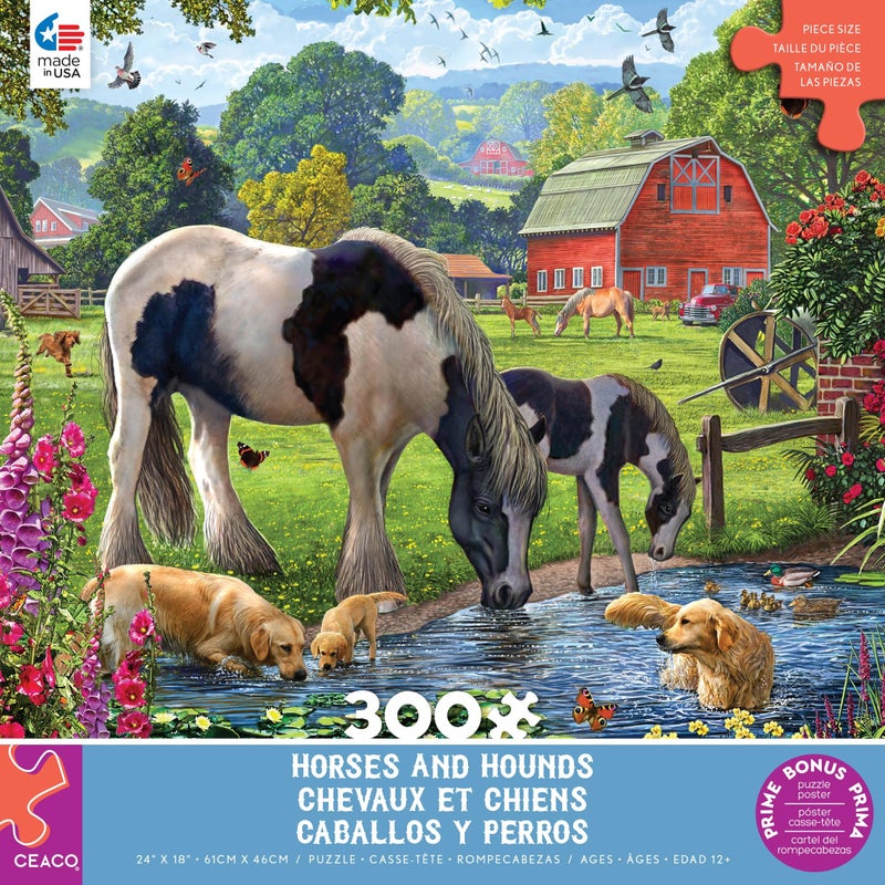 Ceaco - Horses and Hounds - 300 Oversized Piece Jigsaw Puzzle - Image 1