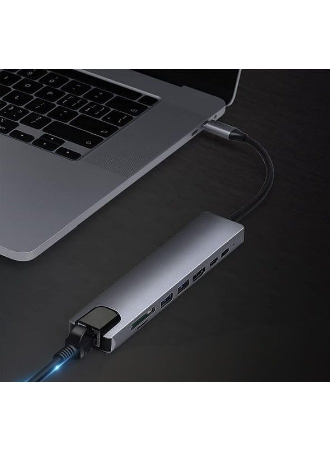 8-in-1 USB-C Hub with Ethernet Adapter – 100W PD, 4K HDMI, USB 3.0, USB-C, SD/TF Card Reader, and More - Image 3