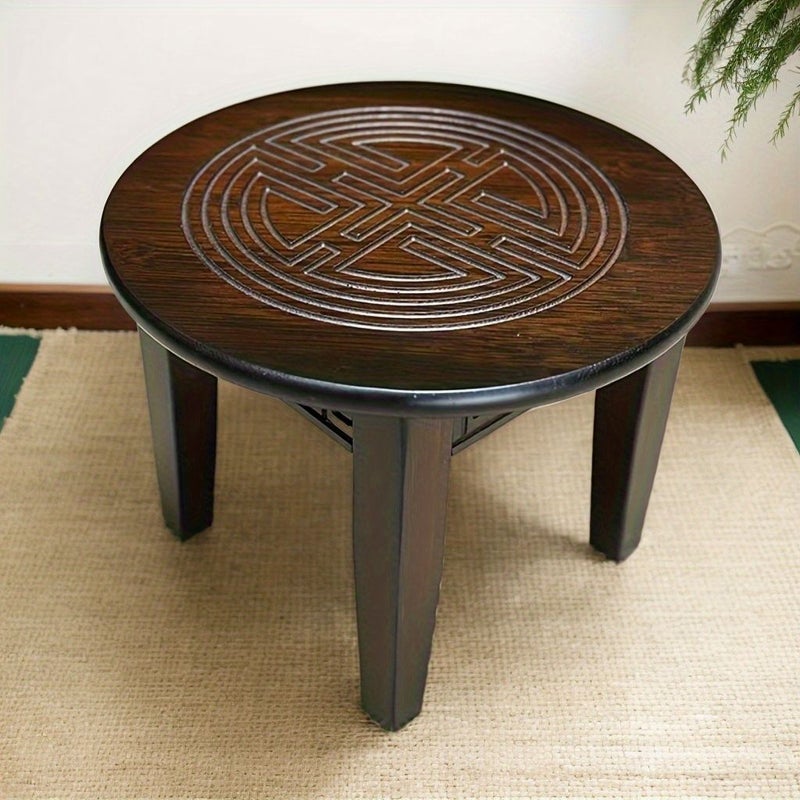 1pc Solid Bamboo Walnut Stool Round Low Stool 7.48x9.84 Inch for Living Room Bedroom Office Durable Dark Brown Home Decor - Image 2