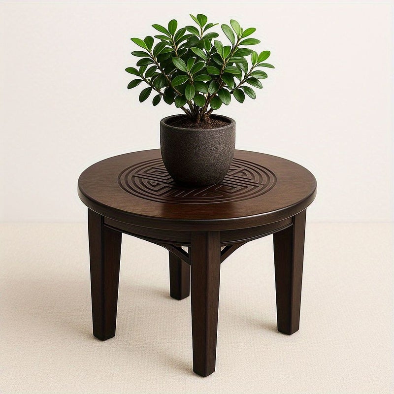1pc Solid Bamboo Walnut Stool Round Low Stool 7.48x9.84 Inch for Living Room Bedroom Office Durable Dark Brown Home Decor - Image 1