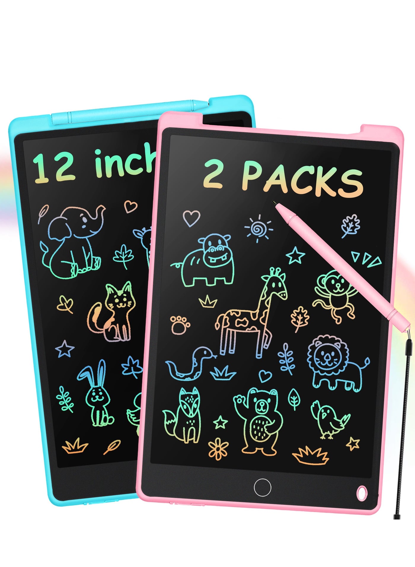 LAMIJOY 2 Pcs 12 Inch LCD Writing Tablet Set for Kids - Preschool Drawing Tablet Toys & Toddler Travel Essential Toys, Electronic Drawing Pad and Doodle Board as Educational Birthday Gifts for Girls and Boys