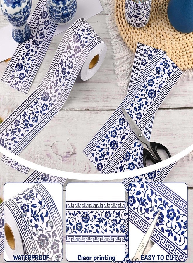 Bolsome 98.4 Ft Chinoiserie Bulletin Board Borders Blue White Vintage Floral Patterned Bulletin Board Borders for Classroom Blackboard Wall Desk Decoration - Image 3