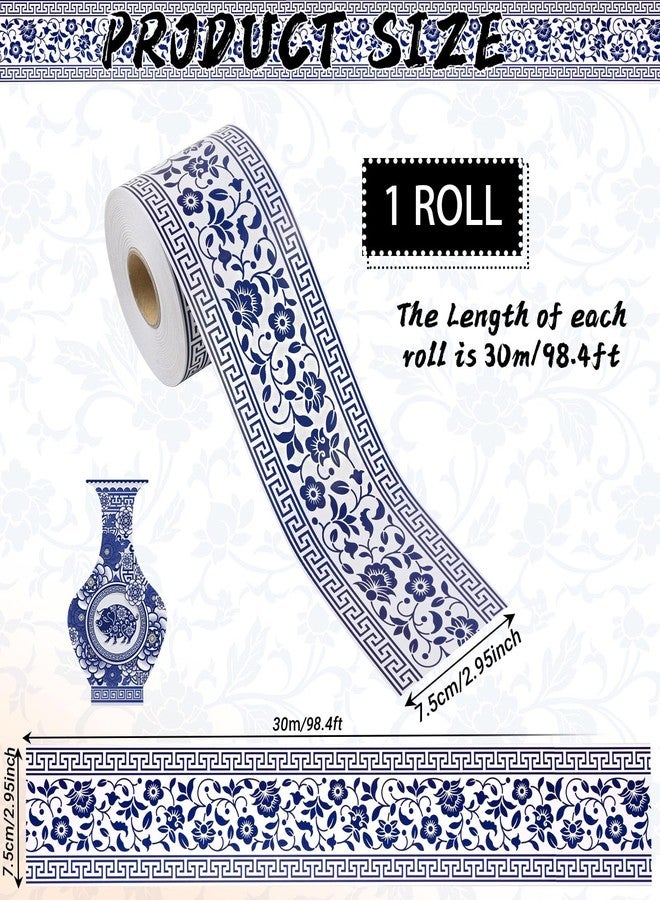 Bolsome 98.4 Ft Chinoiserie Bulletin Board Borders Blue White Vintage Floral Patterned Bulletin Board Borders for Classroom Blackboard Wall Desk Decoration - Image 2
