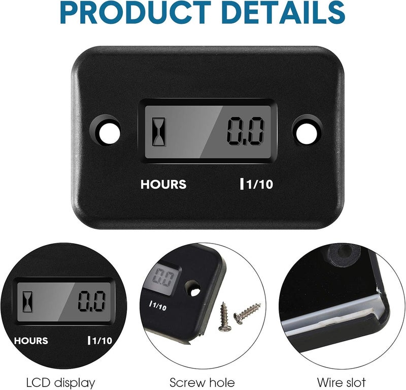 BBTO 2 Pieces Inductive Hour Meter for Gas Engine Lawn Mower Dirt Bike Motorcycle Motocross Snowmobile Karting Marine ATV Boat Outboard Motor Generator Waterproof Hour Meters (Black) - Image 4