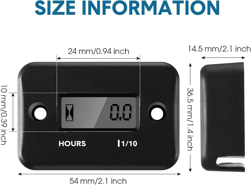 BBTO 2 Pieces Inductive Hour Meter for Gas Engine Lawn Mower Dirt Bike Motorcycle Motocross Snowmobile Karting Marine ATV Boat Outboard Motor Generator Waterproof Hour Meters (Black) - Image 3