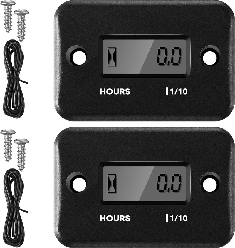 BBTO 2 Pieces Inductive Hour Meter for Gas Engine Lawn Mower Dirt Bike Motorcycle Motocross Snowmobile Karting Marine ATV Boat Outboard Motor Generator Waterproof Hour Meters (Black) - Image 1