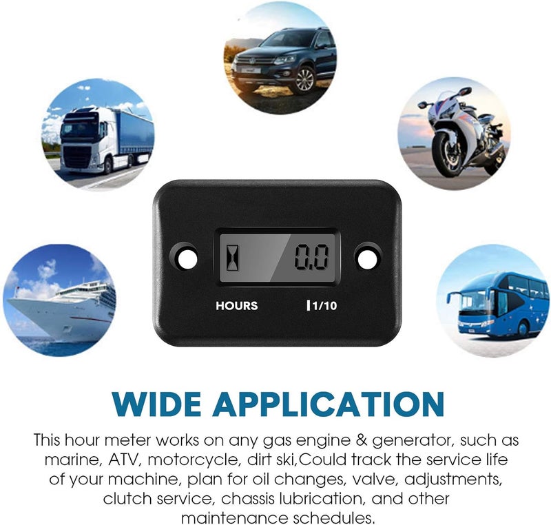 BBTO 2 Pieces Inductive Hour Meter for Gas Engine Lawn Mower Dirt Bike Motorcycle Motocross Snowmobile Karting Marine ATV Boat Outboard Motor Generator Waterproof Hour Meters (Black) - Image 5