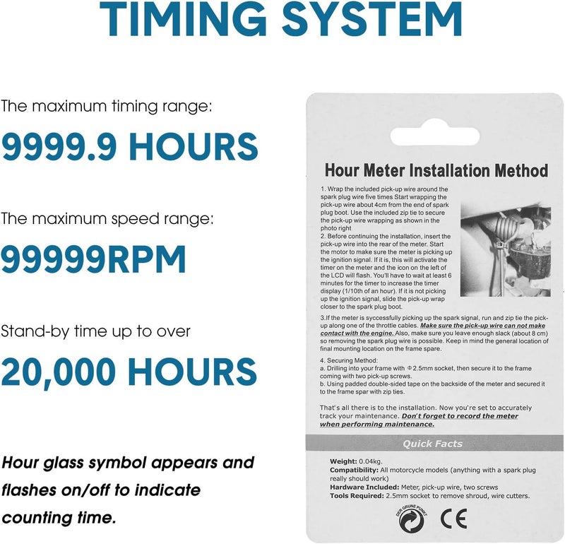 BBTO 2 Pieces Inductive Hour Meter for Gas Engine Lawn Mower Dirt Bike Motorcycle Motocross Snowmobile Karting Marine ATV Boat Outboard Motor Generator Waterproof Hour Meters (Black) - Image 2