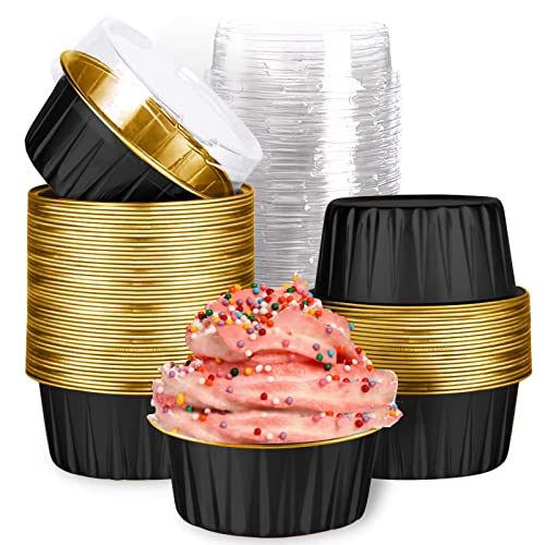 Findful Mini Aluminum Foil Cupcake Baking Cups with Lids (40pcs, 5oz) Round Cupcake Foil Liners Tart Pie Tin Pan Holder - Disposable Mini Cake Containers Flan Molds for Pudding, Souffle, Party, Wedding - Image 1