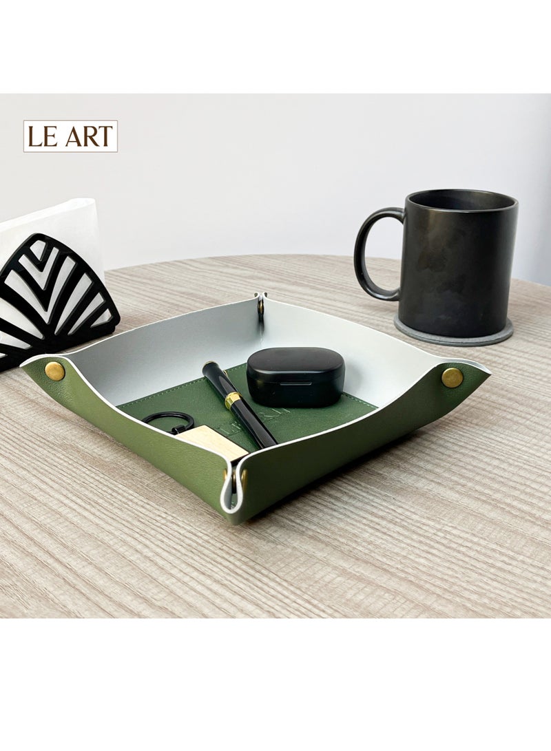 لي آرت Valet Tray - صينية صغيرة ومدمجة لتخزين الأغراض | منظم للمكتب، بجانب السرير، مدخل المنزل | صينية لتخزين المفاتيح والعملات المعدنية والقرطاسية والمجوهرات (أخضر زمردي)  - Image 3