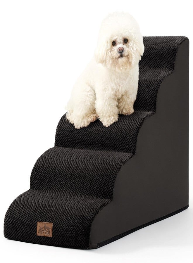 COZY KISS Dog Stairs for High Bed 22.6" H, Small Dog Step for Puppy, Older or Cat, Curved Ramp for Car, Ladder with High Density Foam, Lightweight, Durable, 15.7x33x22.6 inch, 5 Step, Black - Image 1