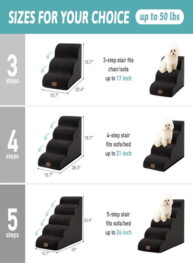 COZY KISS Dog Stairs for High Bed 22.6" H, Small Dog Step for Puppy, Older or Cat, Curved Ramp for Car, Ladder with High Density Foam, Lightweight, Durable, 15.7x33x22.6 inch, 5 Step, Black - Image 2