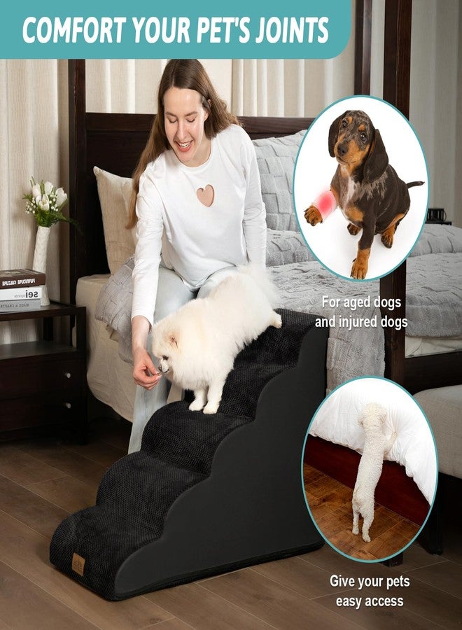 COZY KISS Dog Stairs for High Bed 22.6" H, Small Dog Step for Puppy, Older or Cat, Curved Ramp for Car, Ladder with High Density Foam, Lightweight, Durable, 15.7x33x22.6 inch, 5 Step, Black - Image 3