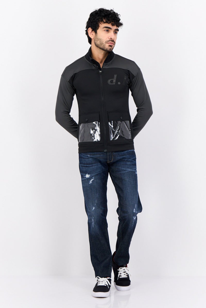 D RT Men Spread Collar  Brand Logo Long Sleeves Sweatshirt, Black - Image 2