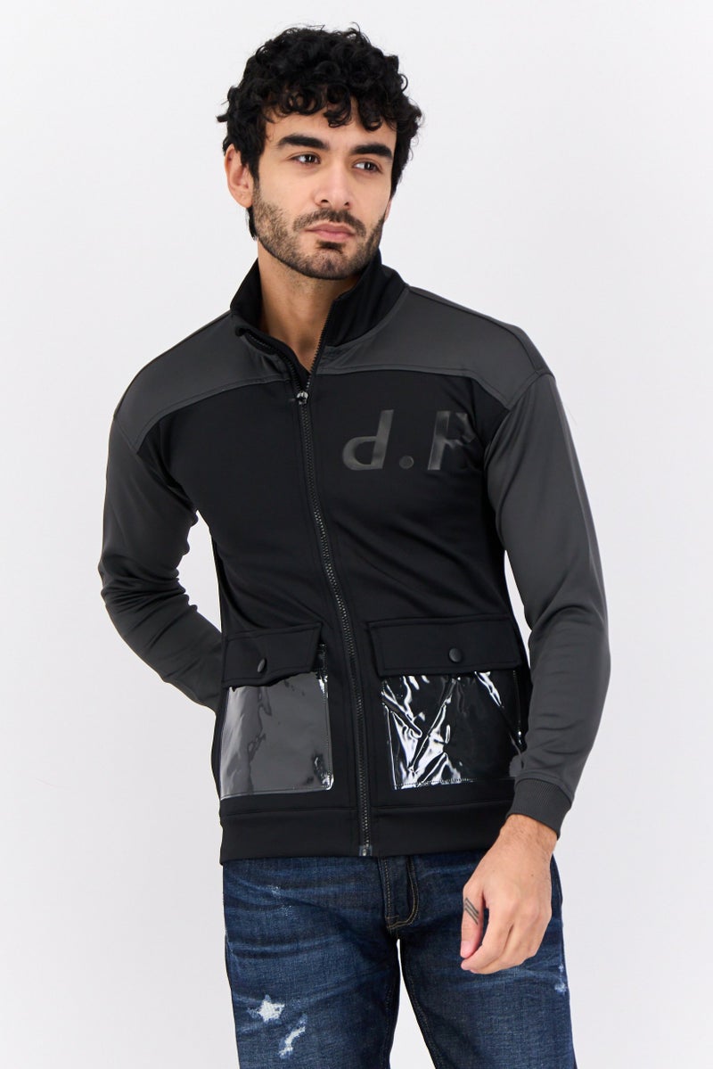 D RT Men Spread Collar  Brand Logo Long Sleeves Sweatshirt, Black - Image 1