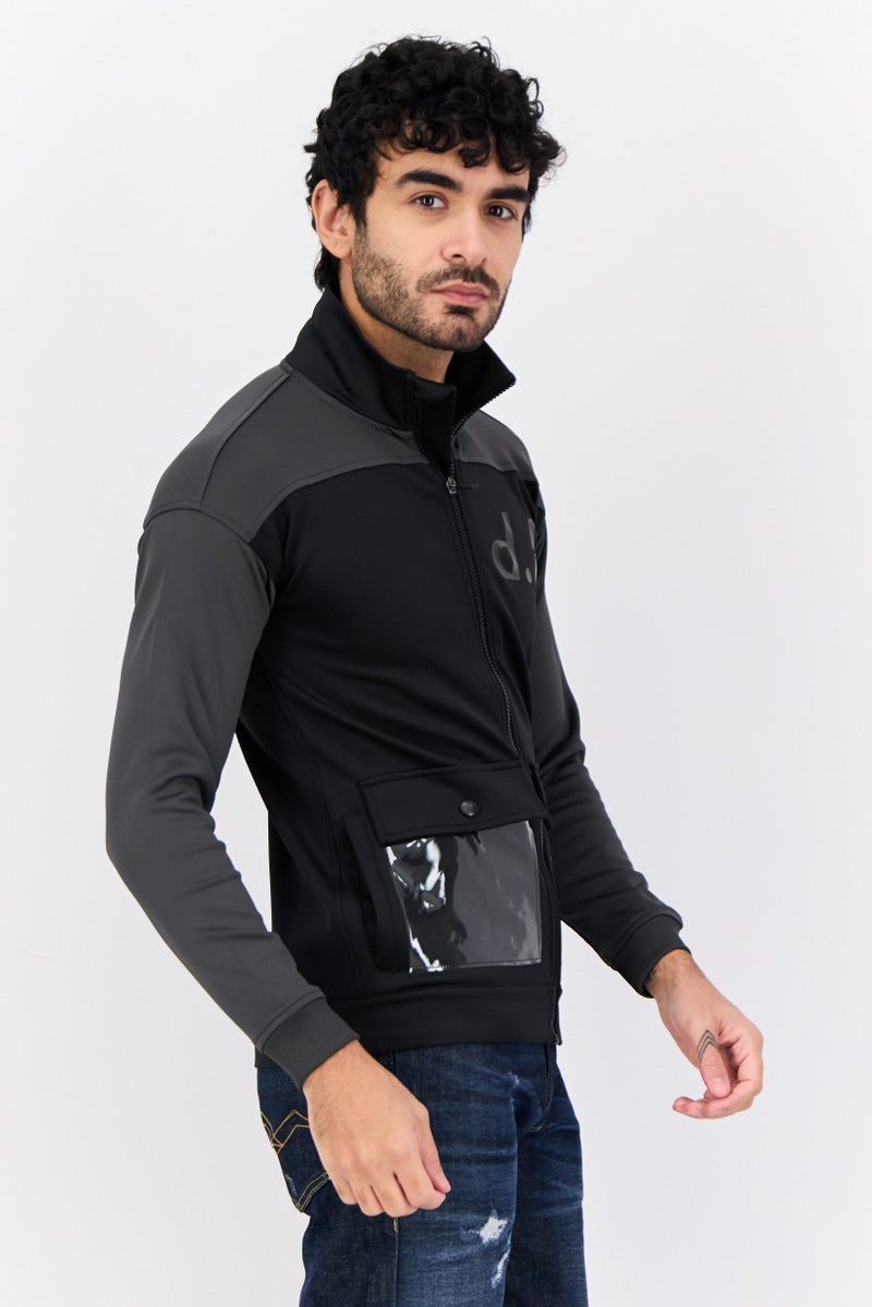 D RT Men Spread Collar  Brand Logo Long Sleeves Sweatshirt, Black - Image 4