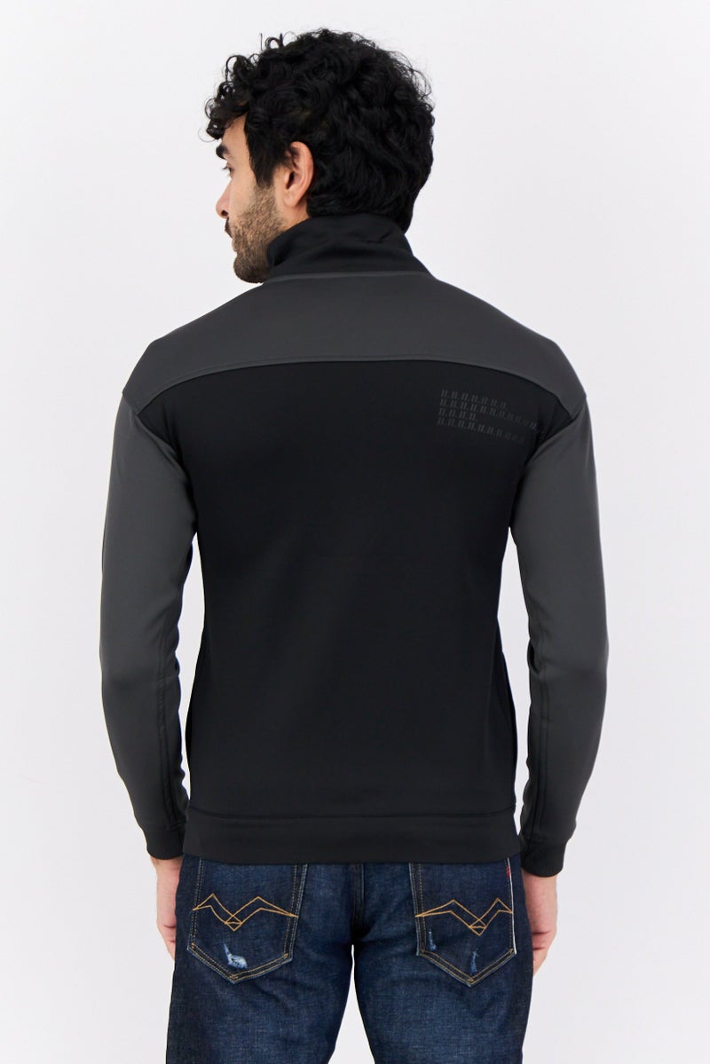 D RT Men Spread Collar  Brand Logo Long Sleeves Sweatshirt, Black - Image 3