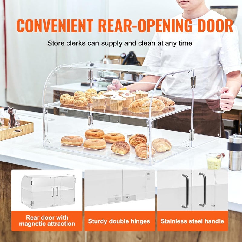 VEVOR Pastry Display Case, 2-Tier Commercial Countertop Bakery Display Case, Acrylic Display Box with Rear Door Access & Removable Shelves, Keep Fresh for Donut Bagels Cake Cookie， - Image 5