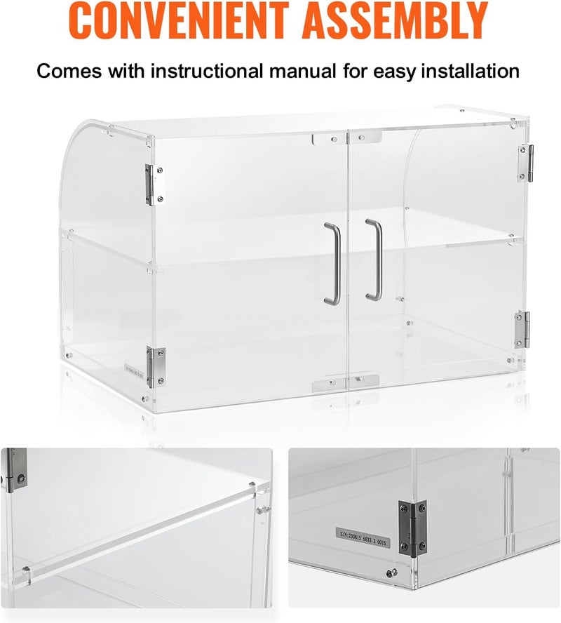 VEVOR Pastry Display Case, 2-Tier Commercial Countertop Bakery Display Case, Acrylic Display Box with Rear Door Access & Removable Shelves, Keep Fresh for Donut Bagels Cake Cookie， - Image 4