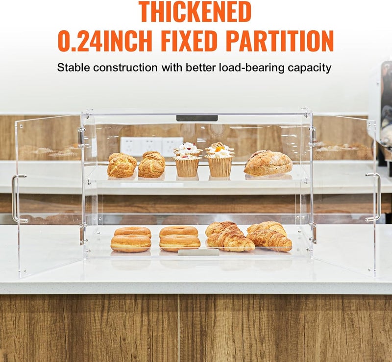 VEVOR Pastry Display Case, 2-Tier Commercial Countertop Bakery Display Case, Acrylic Display Box with Rear Door Access & Removable Shelves, Keep Fresh for Donut Bagels Cake Cookie， - Image 3