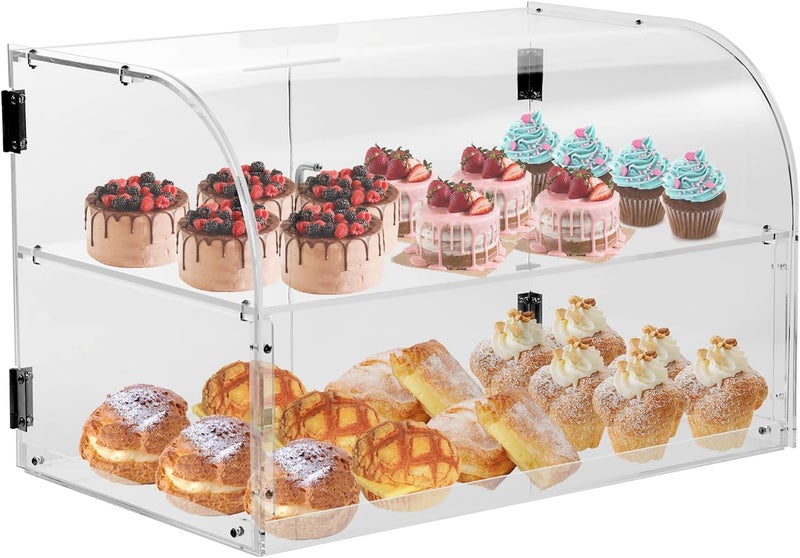 VEVOR Pastry Display Case, 2-Tier Commercial Countertop Bakery Display Case, Acrylic Display Box with Rear Door Access & Removable Shelves, Keep Fresh for Donut Bagels Cake Cookie， - Image 1