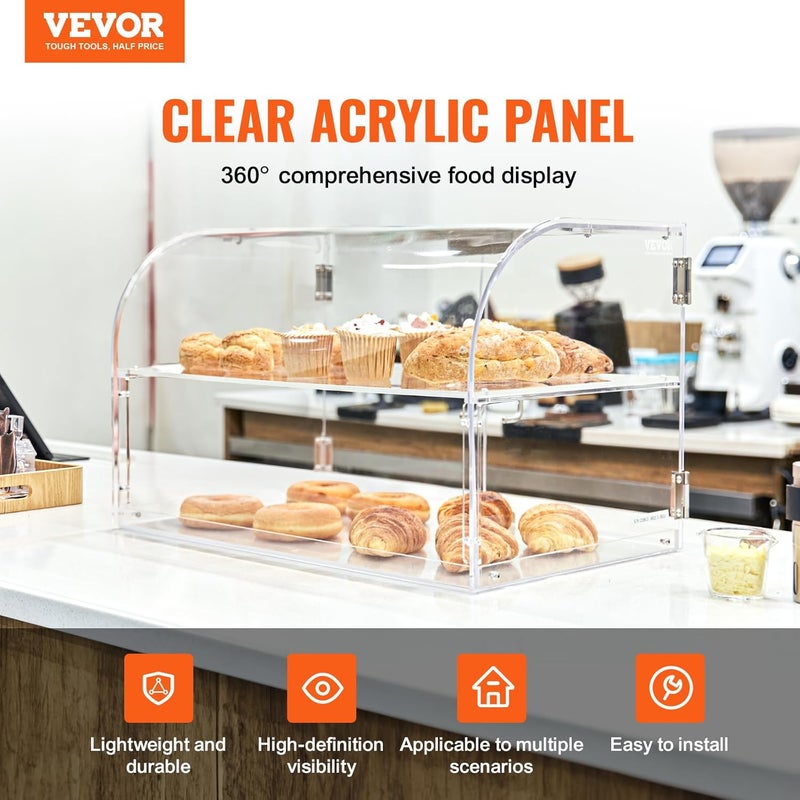 VEVOR Pastry Display Case, 2-Tier Commercial Countertop Bakery Display Case, Acrylic Display Box with Rear Door Access & Removable Shelves, Keep Fresh for Donut Bagels Cake Cookie， - Image 2
