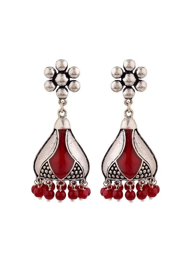 VOYLLA Rangabati Maroon Embellisheds Jhumka Earrings
