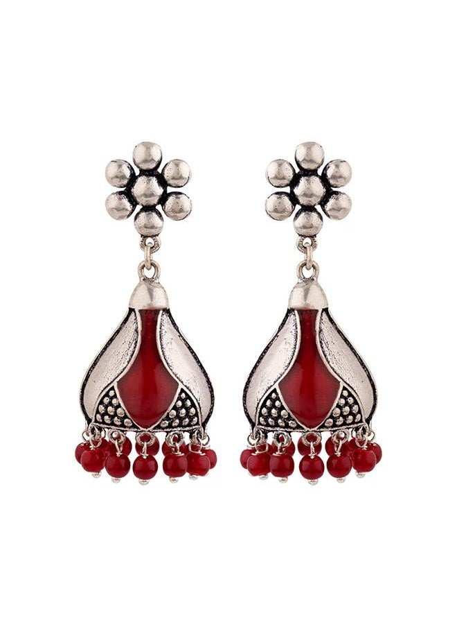VOYLLA Rangabati Maroon Embellisheds Jhumka Earrings  - Image 2