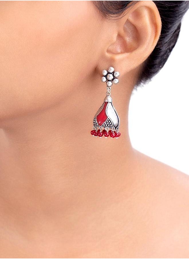 VOYLLA Rangabati Maroon Embellisheds Jhumka Earrings  - Image 5