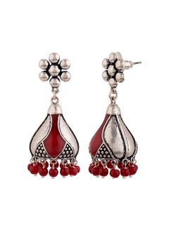 VOYLLA Rangabati Maroon Embellisheds Jhumka Earrings  - Image 3
