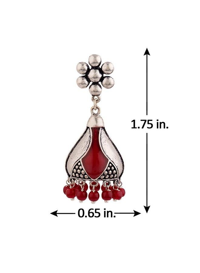 VOYLLA Rangabati Maroon Embellisheds Jhumka Earrings  - Image 4