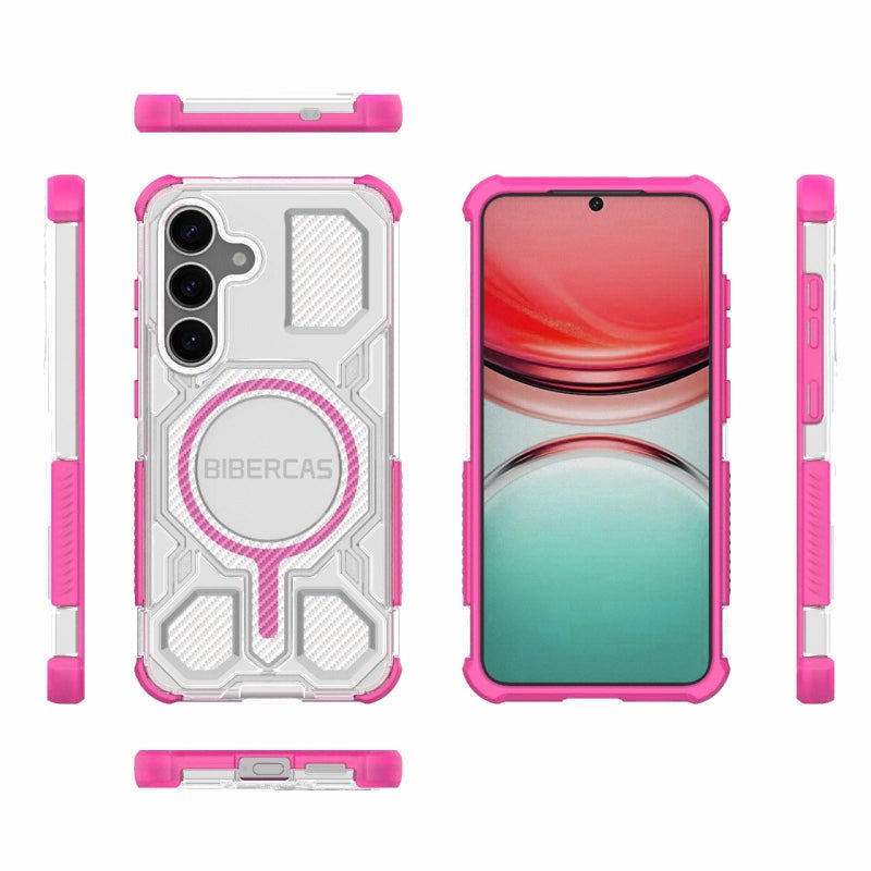 BIBERCAS For Samsung Galaxy S25 5G Transparent Color Series Magsafe Air Bag Shockproof Phone Case(Pink) - Image 2