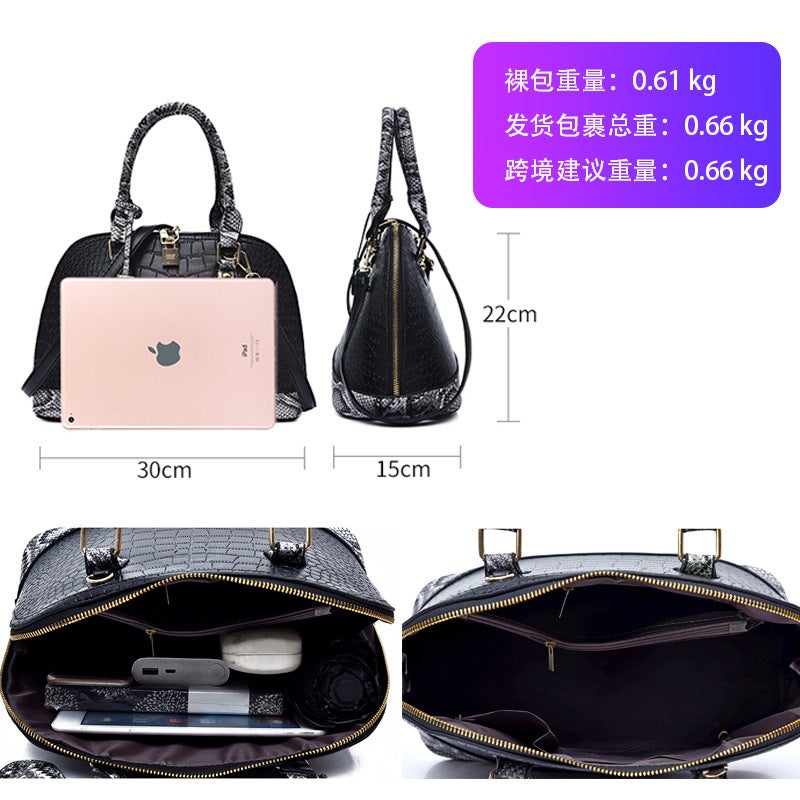 New Crocodile Handbag Stone Pattern Lock Shell Bag Snake Pattern Stitching Crossbody Bag Shoulder Bag Women'S Bag - Image 5