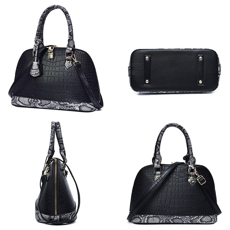 New Crocodile Handbag Stone Pattern Lock Shell Bag Snake Pattern Stitching Crossbody Bag Shoulder Bag Women'S Bag - Image 4