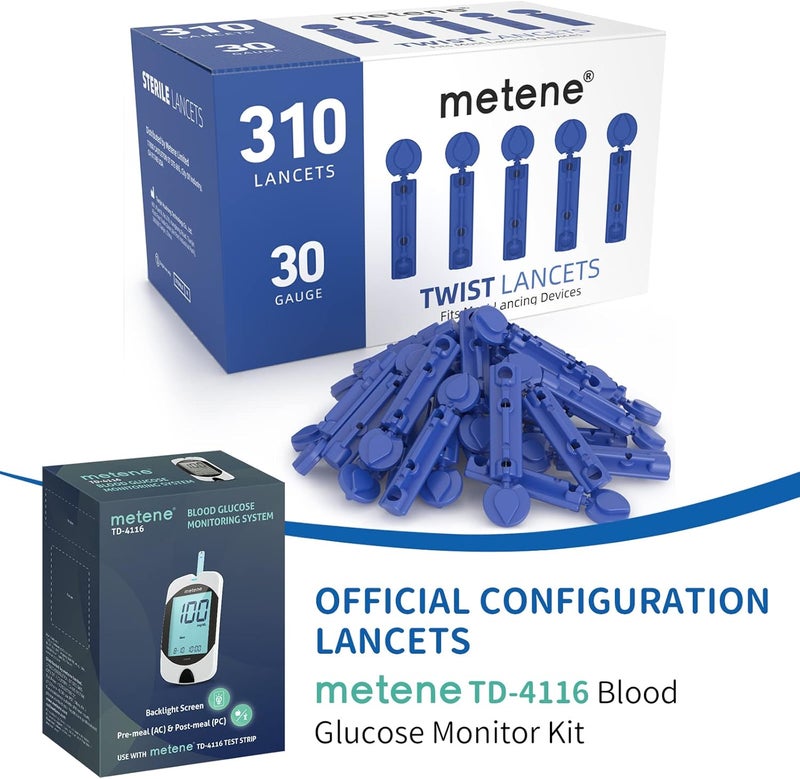 Metene Twist Top Lancets for Lancing Devices 310 Count 30 Gauge Lancets for Blood Sugar Test Diabetic Lancets Blue - Image 2