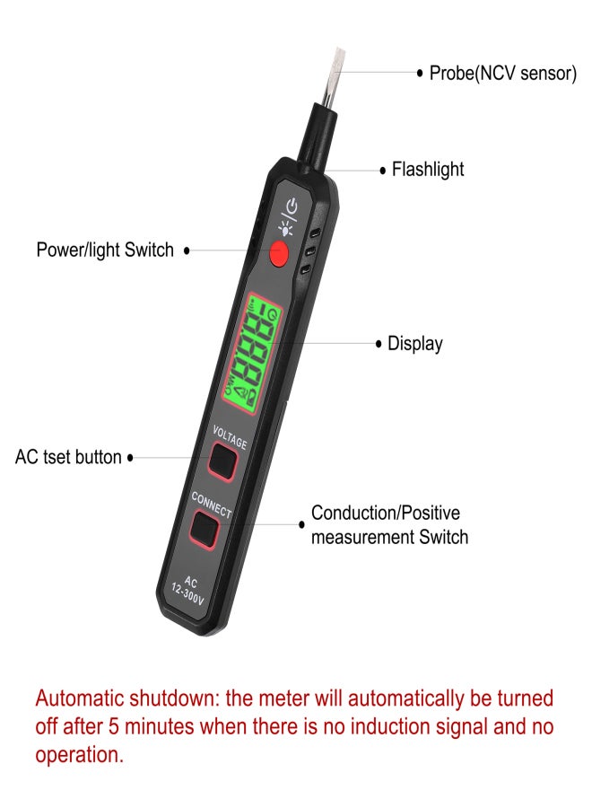 MAYILON LCD Display Electric Test Pen AC12-300V Voltage Tester Live/Zero Wire Detector Cable Breakpoint Finder with Flashlight and Sound Light Alarm Function - Image 4