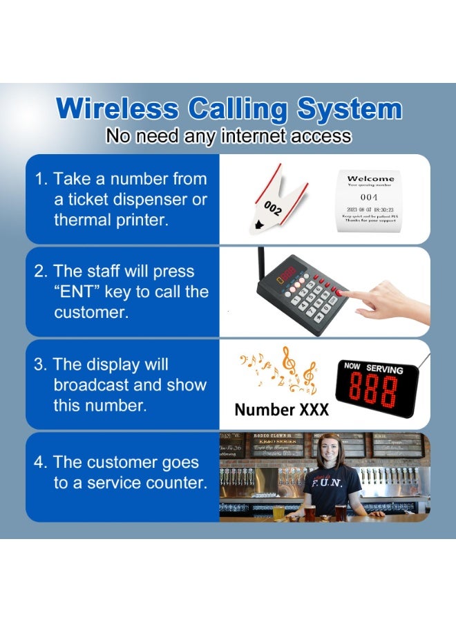 KOQICALL Take a Number System Queue Calling System Now Serving Queue Management System 3 Digit Waiting Number for Restaurant Hospital Medical Clinic Bank Counter Office (1 Keypad 1 Display) - Image 3