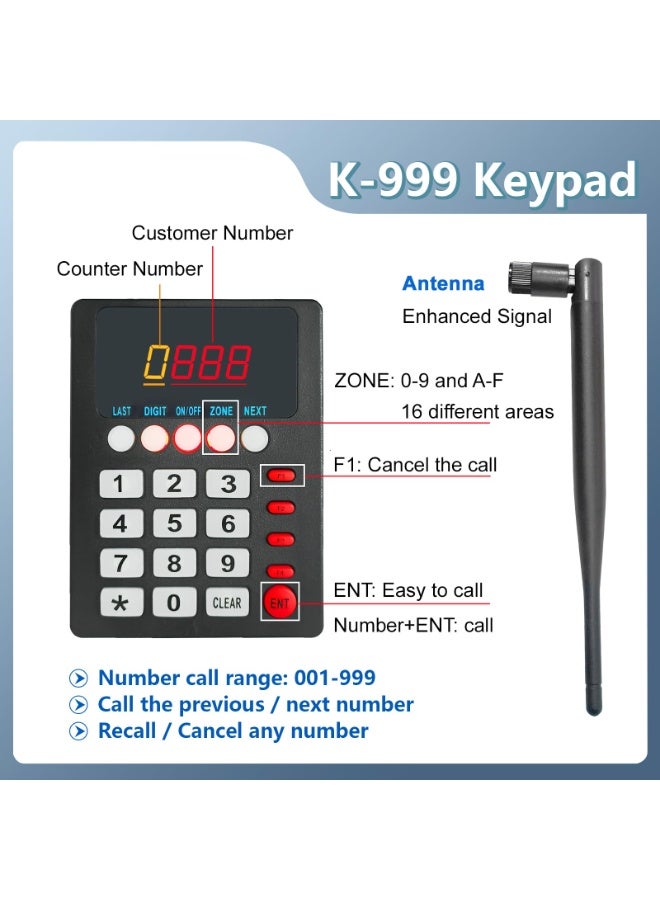 KOQICALL Take a Number System Queue Calling System Now Serving Queue Management System 3 Digit Waiting Number for Restaurant Hospital Medical Clinic Bank Counter Office (1 Keypad 1 Display) - Image 4